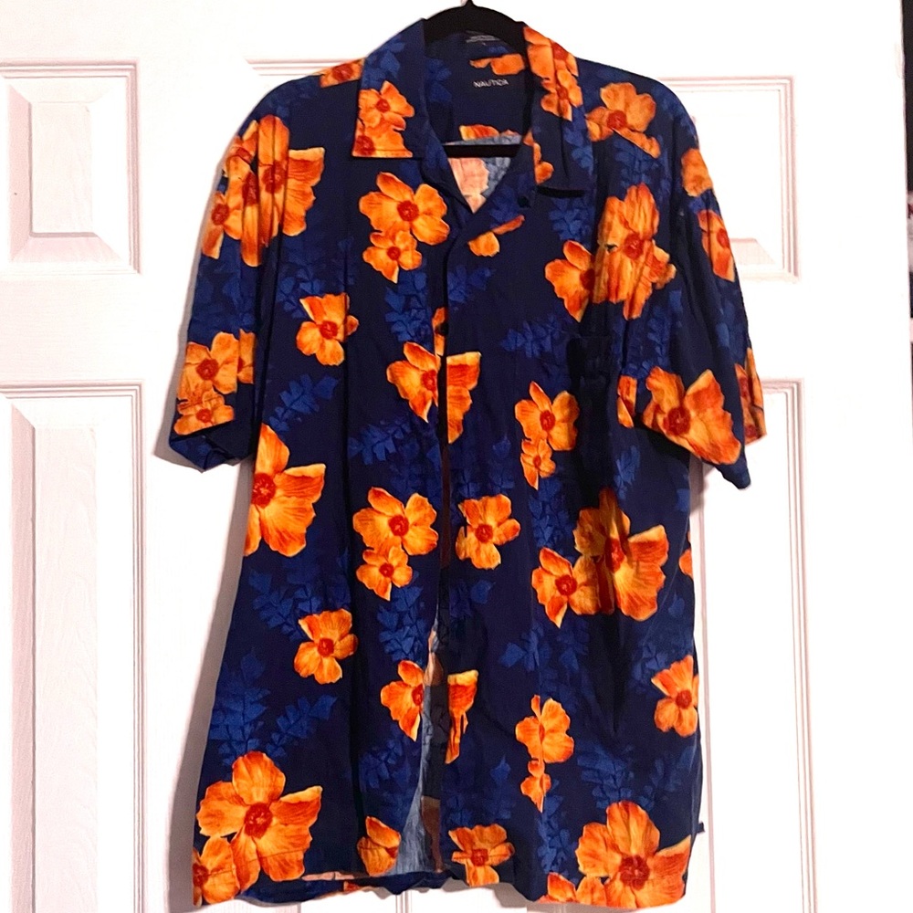 Nautica Mens Hawaiian button shirt size large L